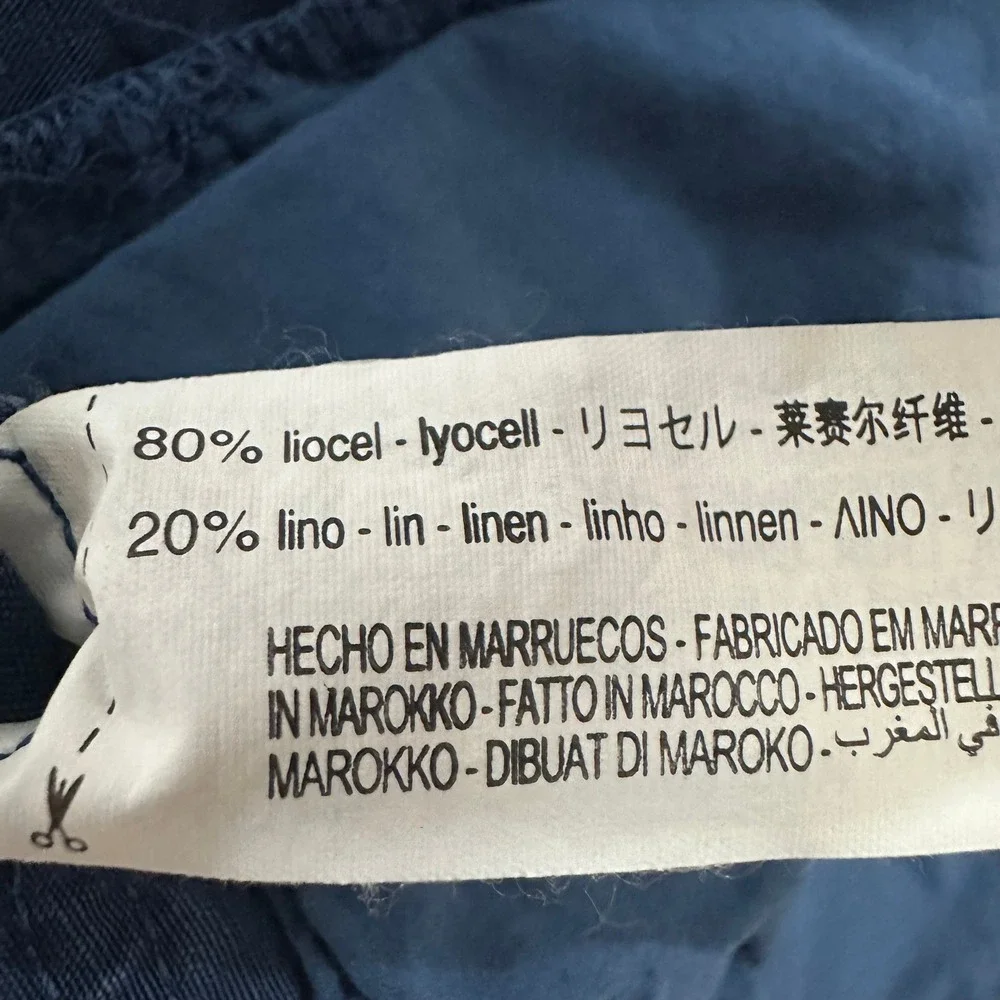 Zara Navy Blue Linen Blend Cargo Utility Pants High Rise Paperbag Waist Size M